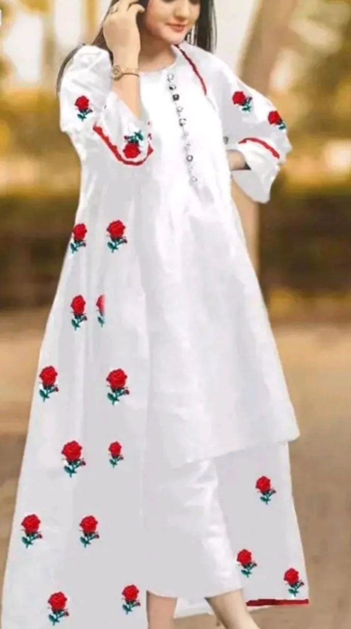 Stitched Embroidered Flower Gown 3Pc Dress for Women